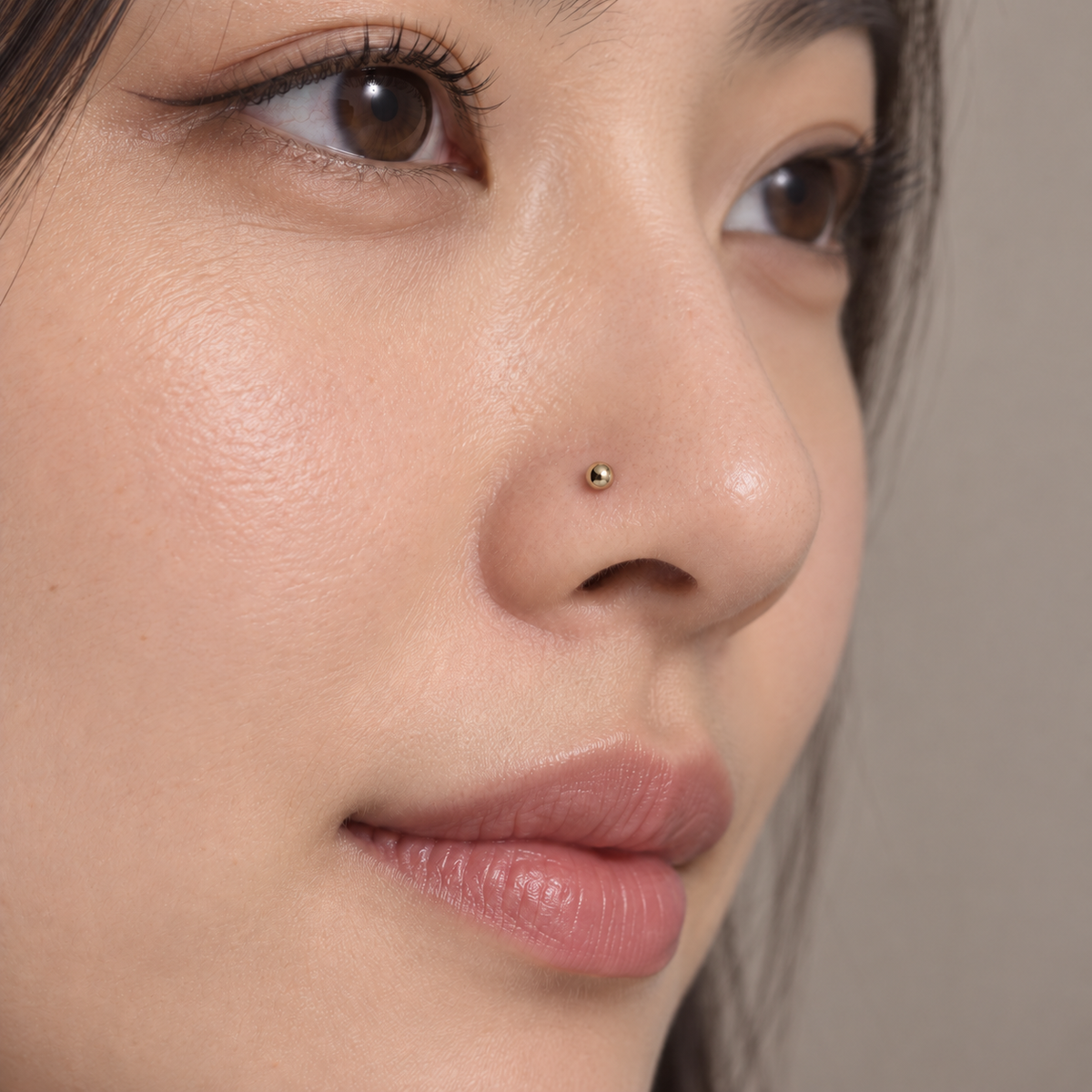 04 large gold ball straight nose stud worn on model