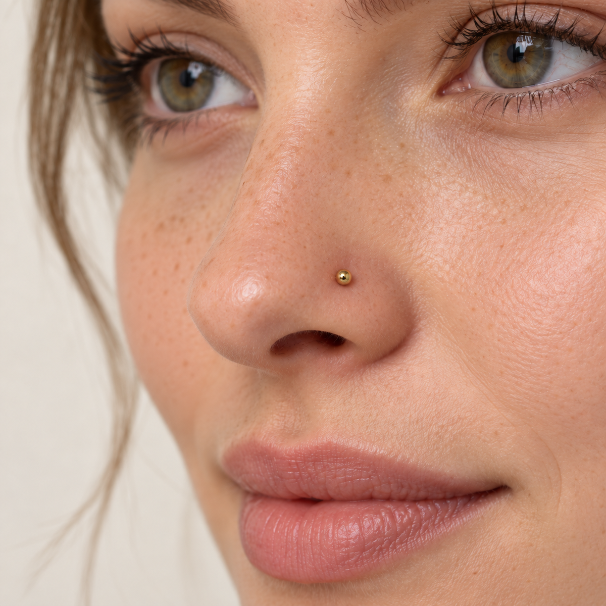 04 large gold ball tip nose stud worn on model