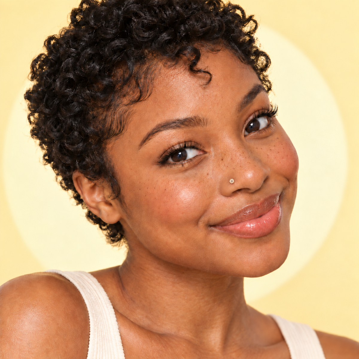 15 tiny white daisy nose stud worn by model