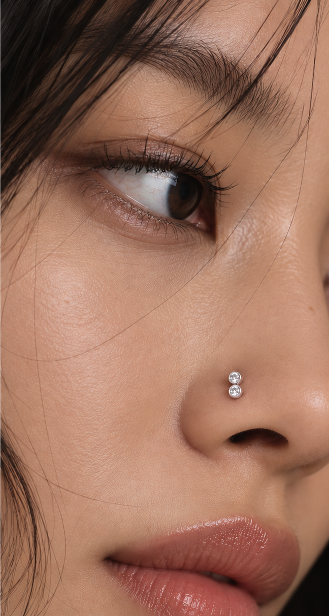 JOAJOA 29 Silver Two Stone L-Shaped Nose Stud wearing image