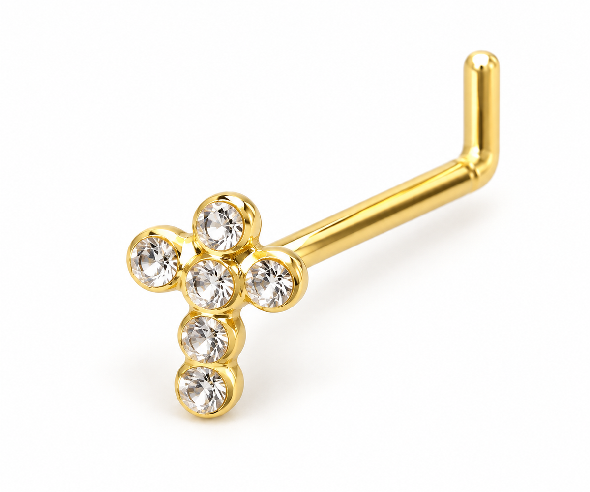 41L gold crystal cross L-shape nose stud product detail